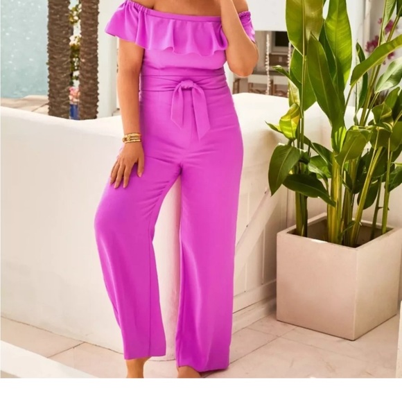 Lilly Pulitzer Pants - NWT $218 Size 6 Lilly Elegant Off-Shoulder Pink Jumpsuit